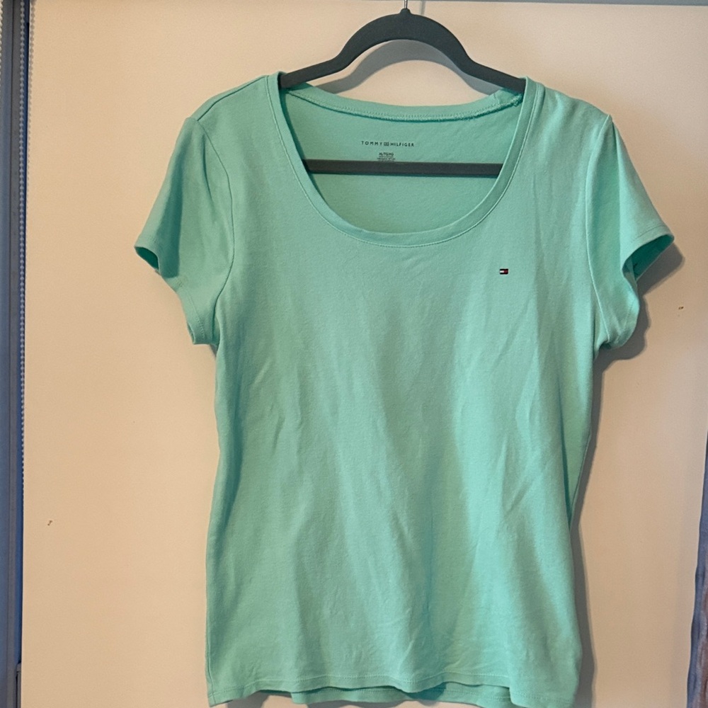 Tommy Hilfiger Women's Mint Green Short Sleeve Scoop-Neck Tee